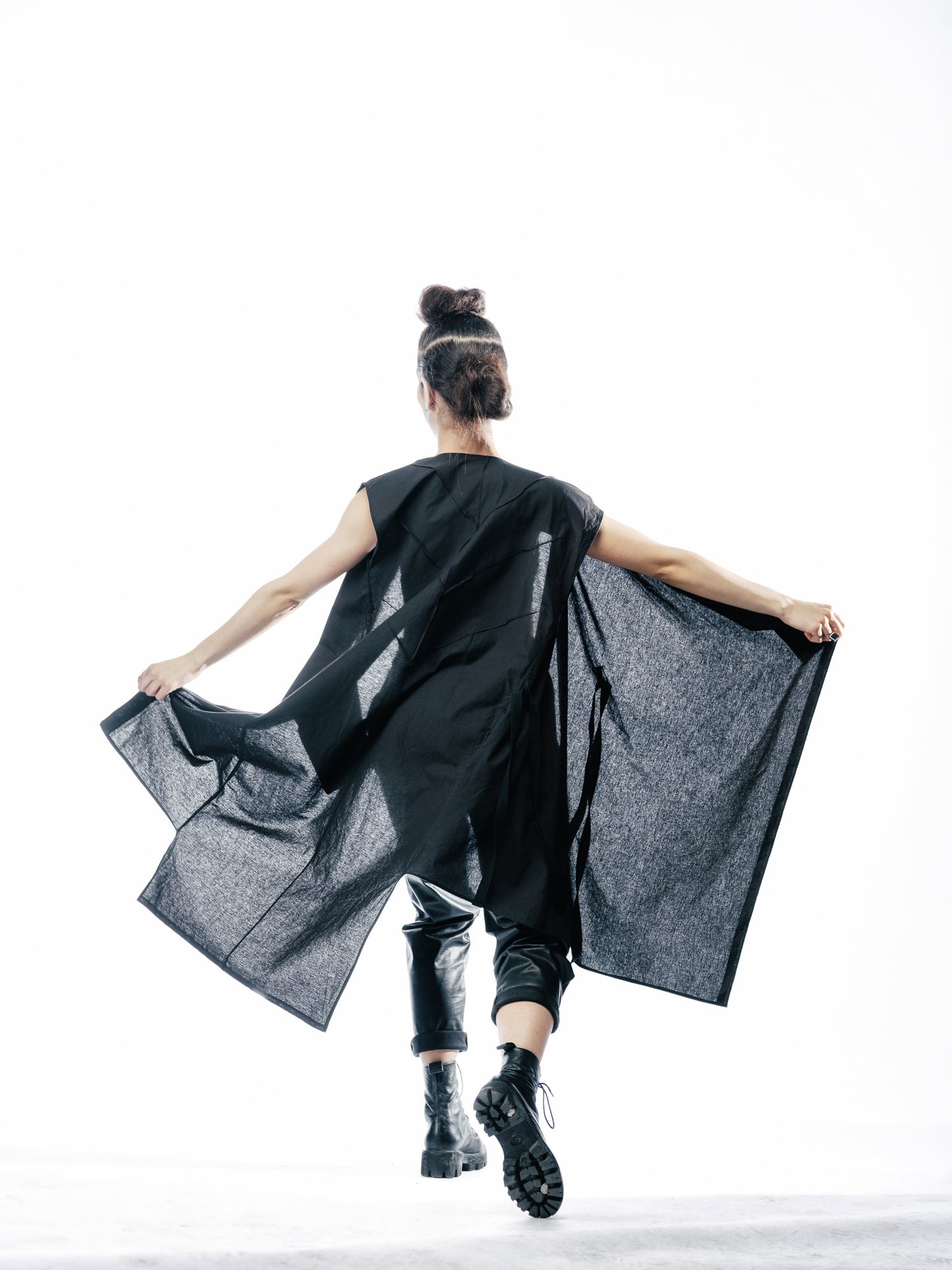 No.Connection genderless asymmetric draped overall cardigan or dress