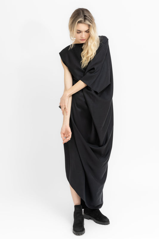 Sierra dramatic draping and flowing geometry in black