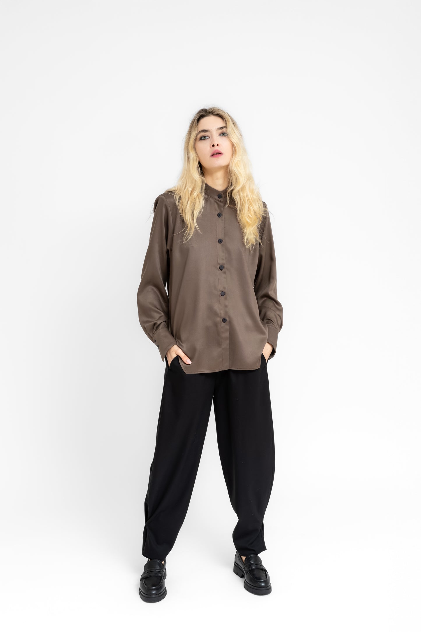 Ombra Geometric cuts buttons shirt