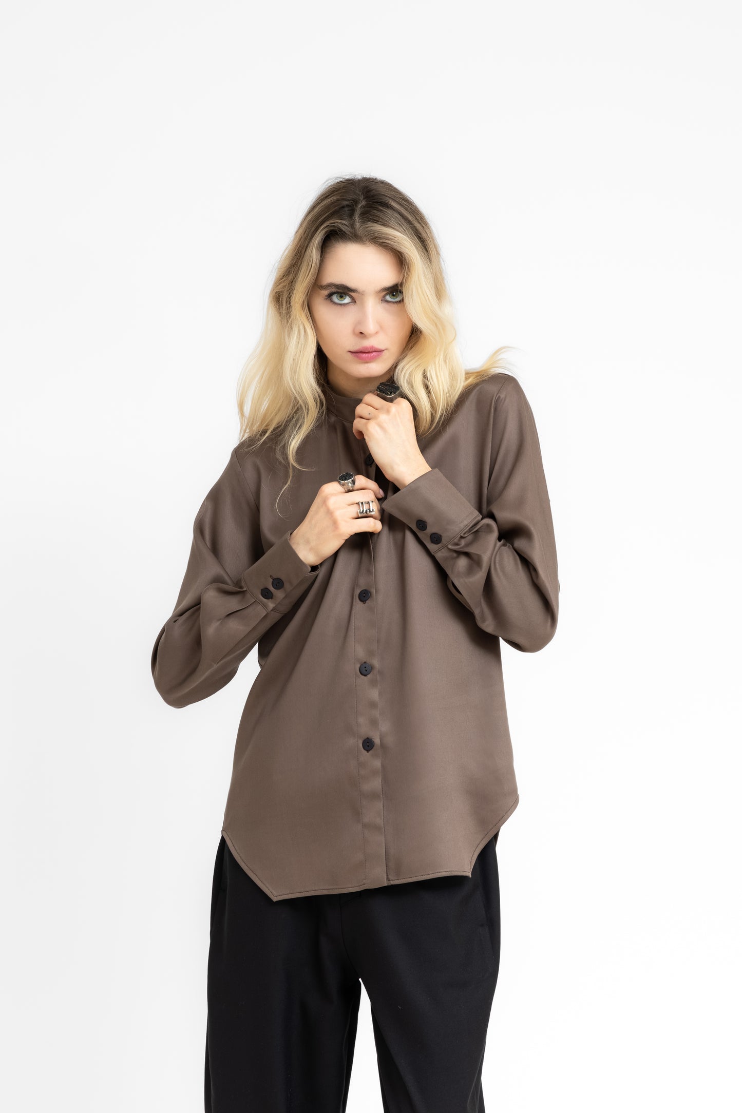 Ombra Geometric cuts buttons shirt