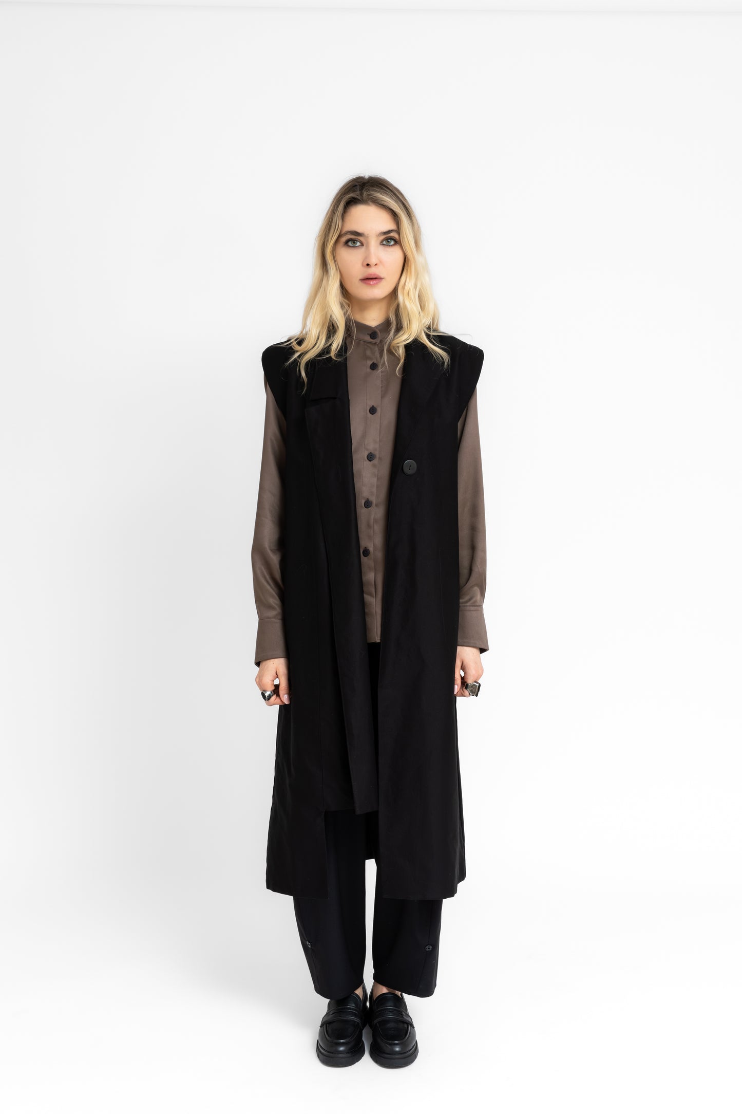 Steinfall structured asymetric cuts long vest