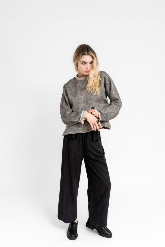 Sandvind minimalist reversible top in double sided linen