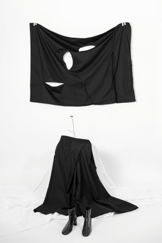 Wide leg skirt trousers with foldable panel