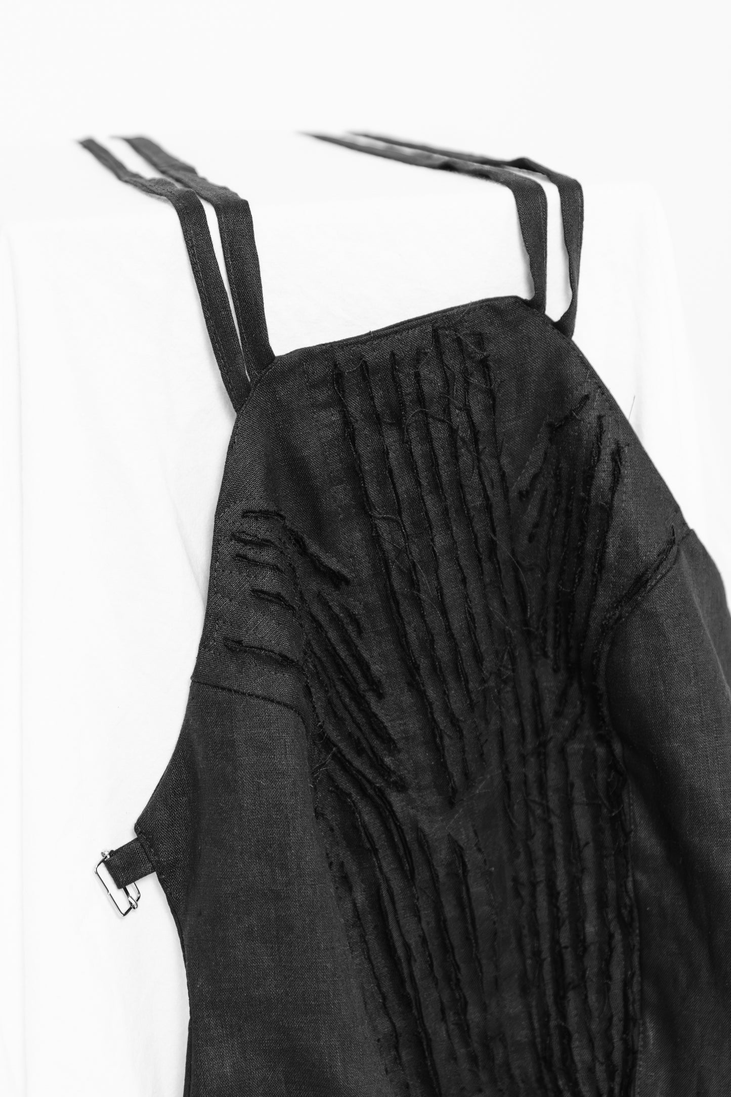 Deconstructed bodice top with raw textured linen