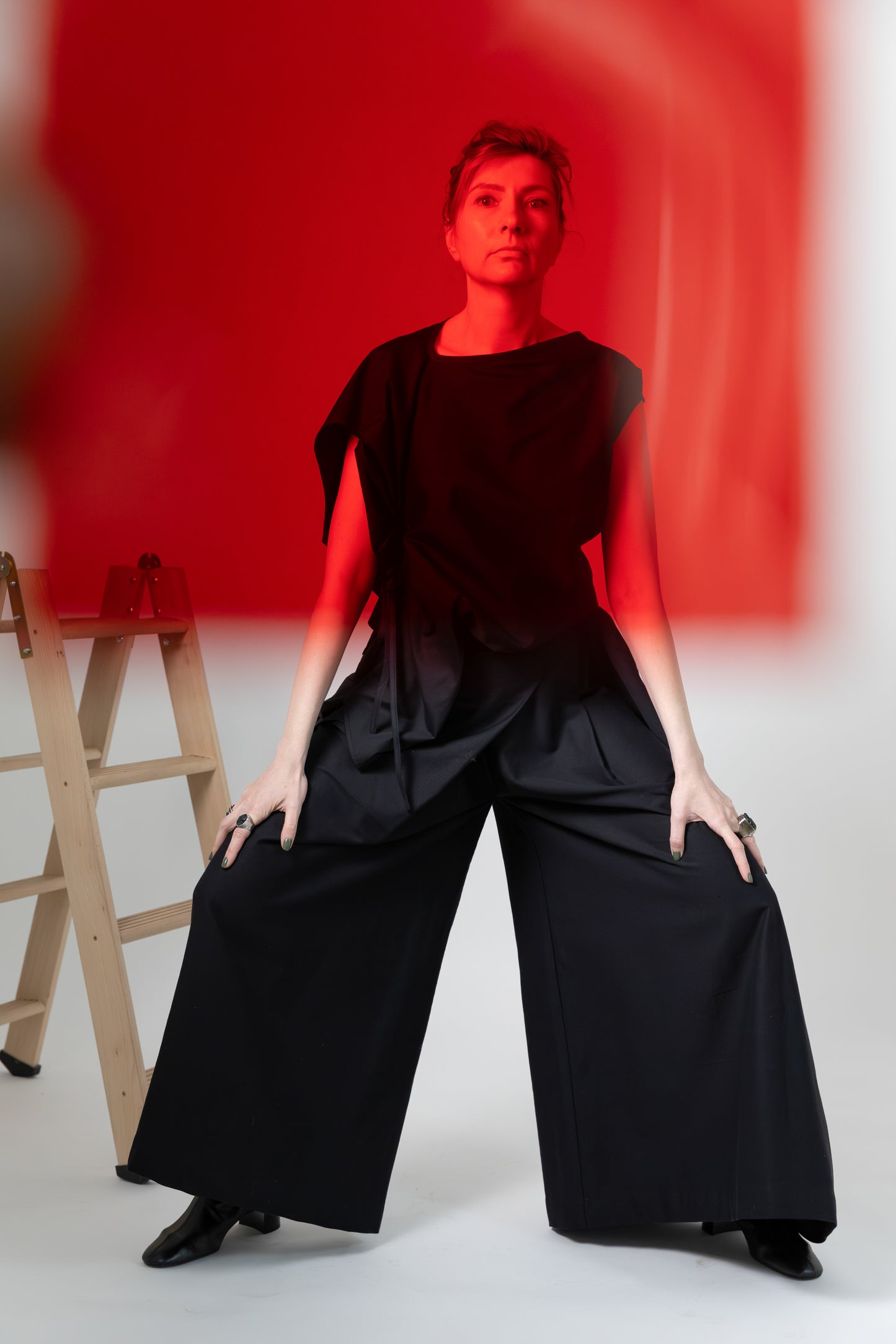 Wide leg skirt trousers with foldable panel