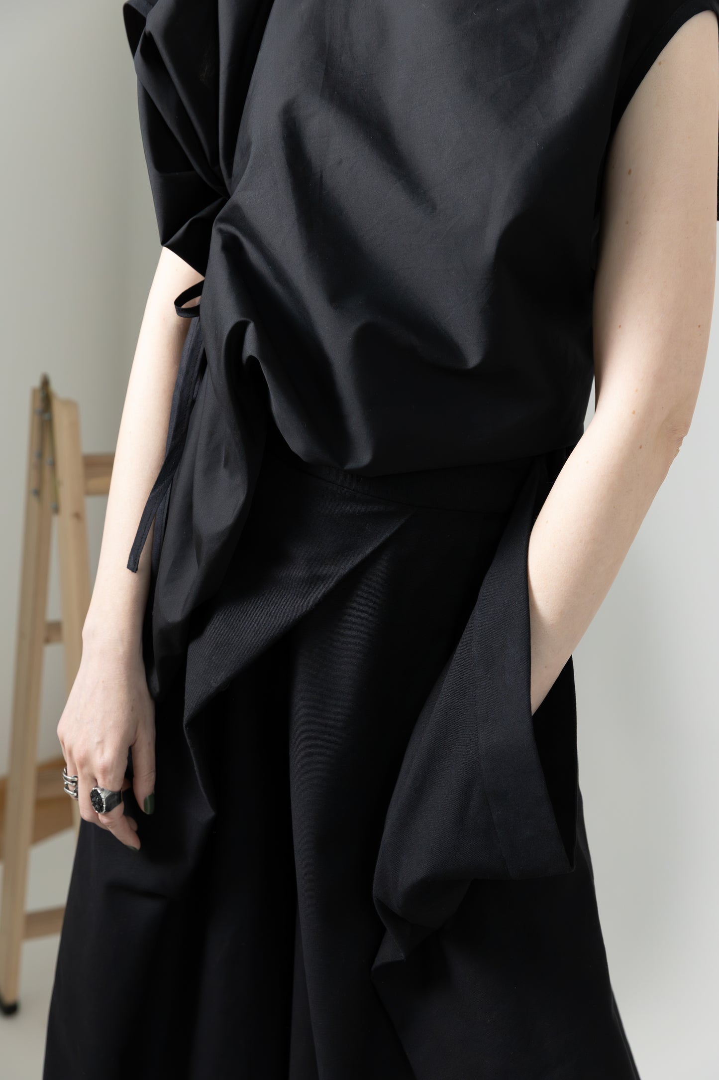 Wide leg skirt trousers with foldable panel