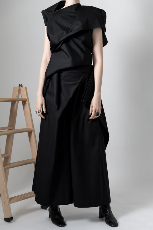 Wide leg skirt trousers with foldable panel