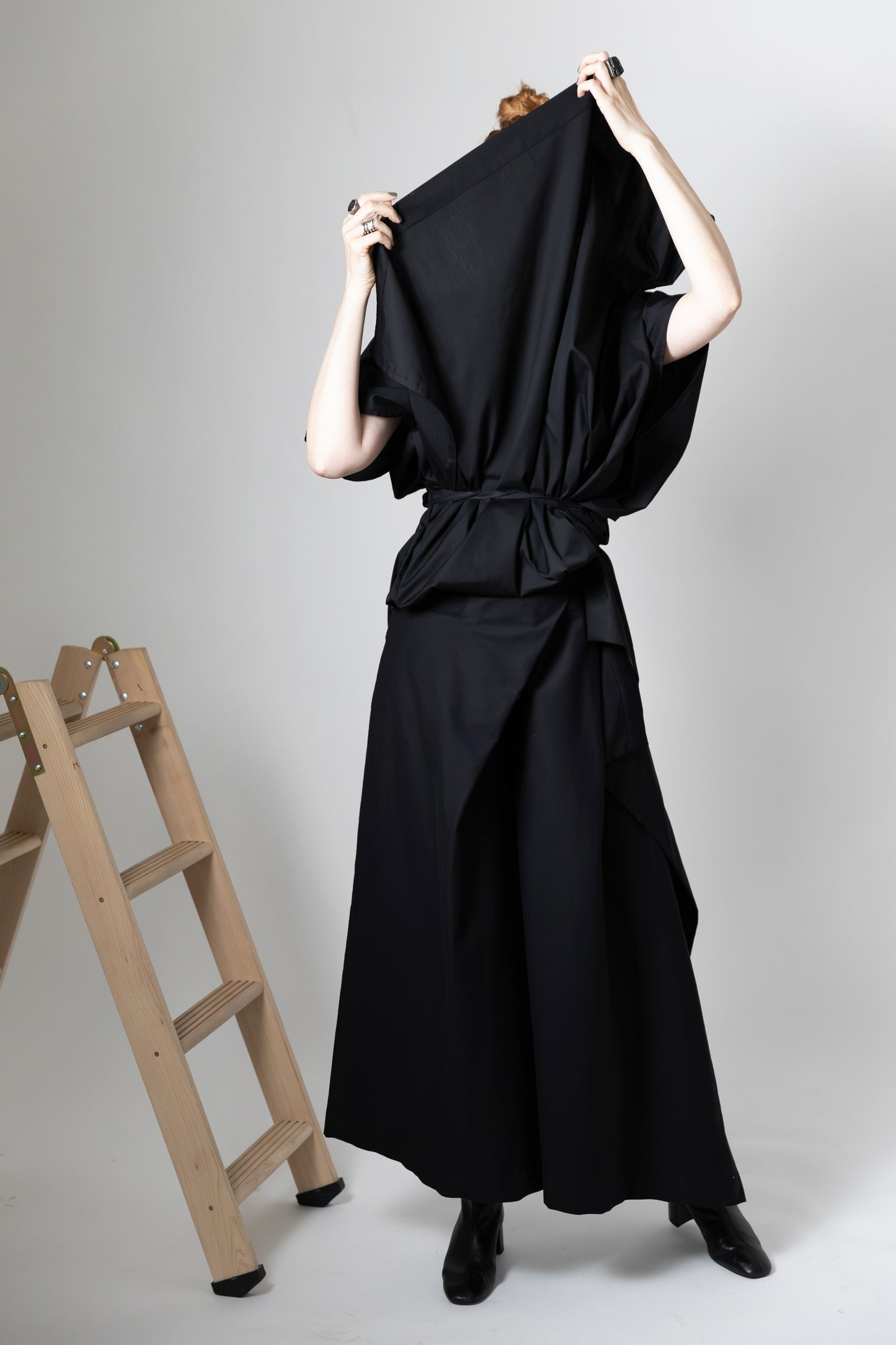 Wide leg skirt trousers with foldable panel