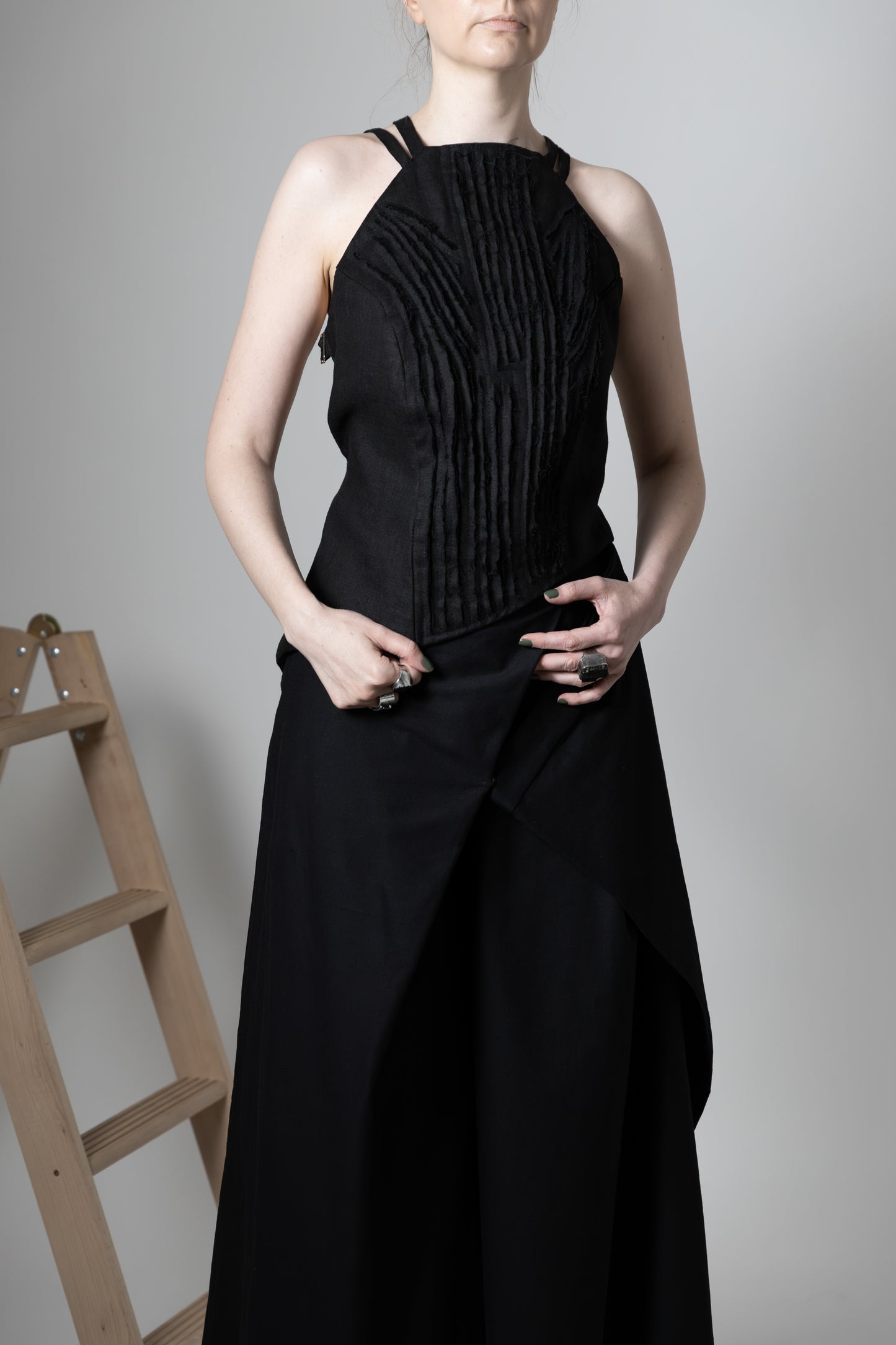 Wide leg skirt trousers with foldable panel