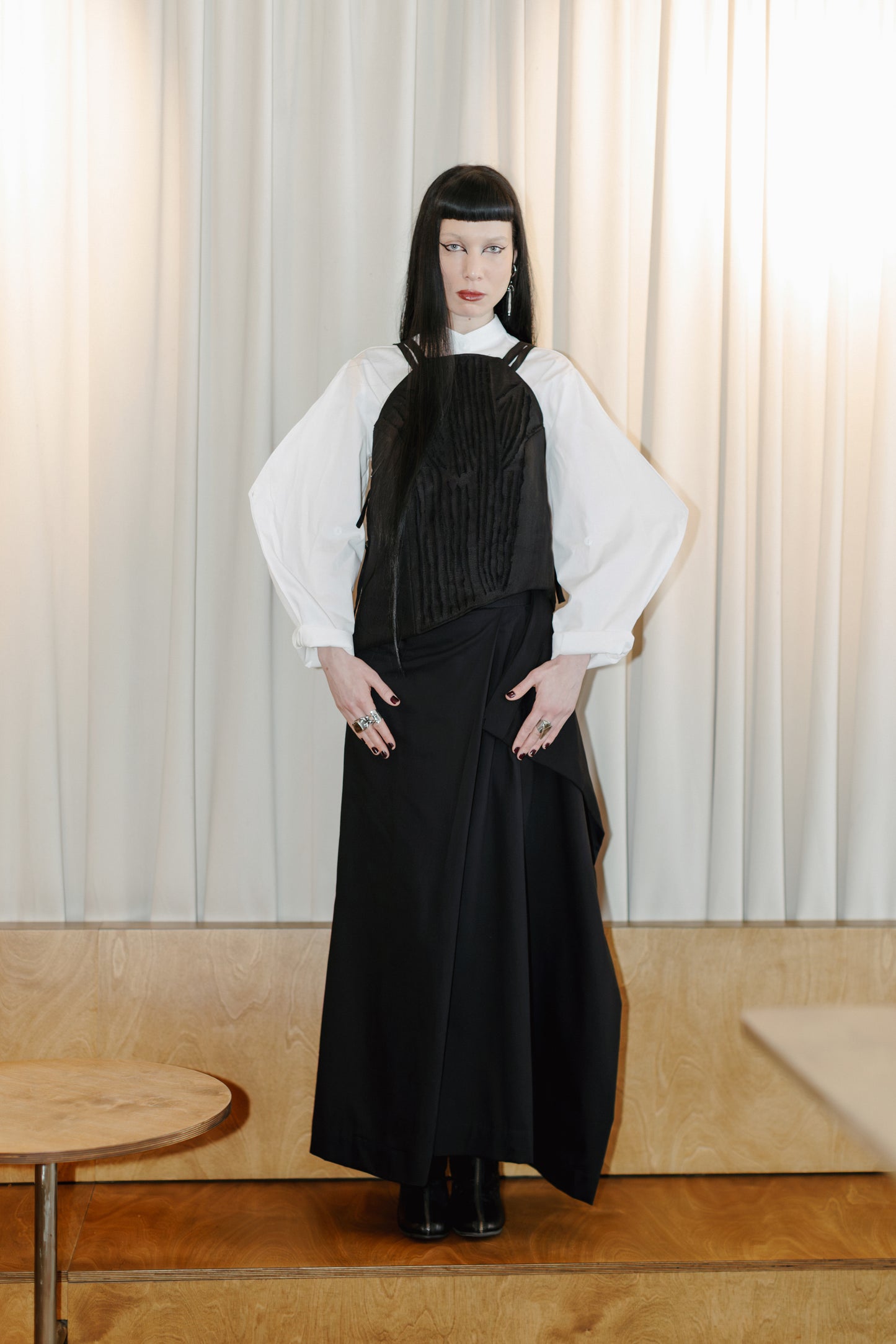 Deconstructed bodice top with raw textured linen