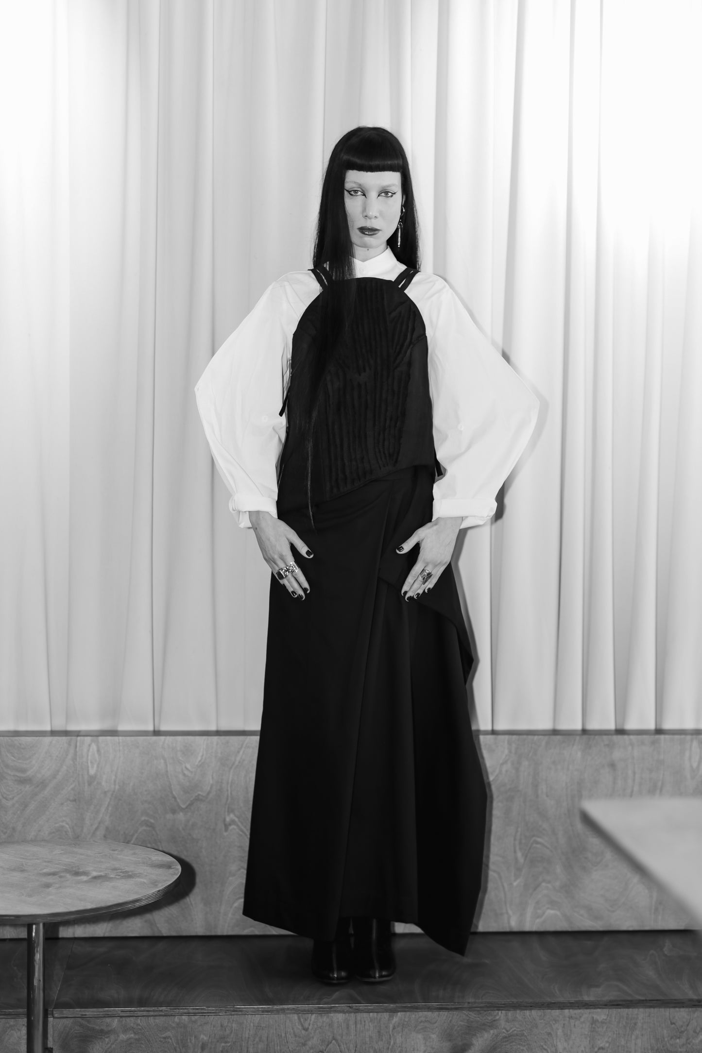 Wide leg skirt trousers with foldable panel