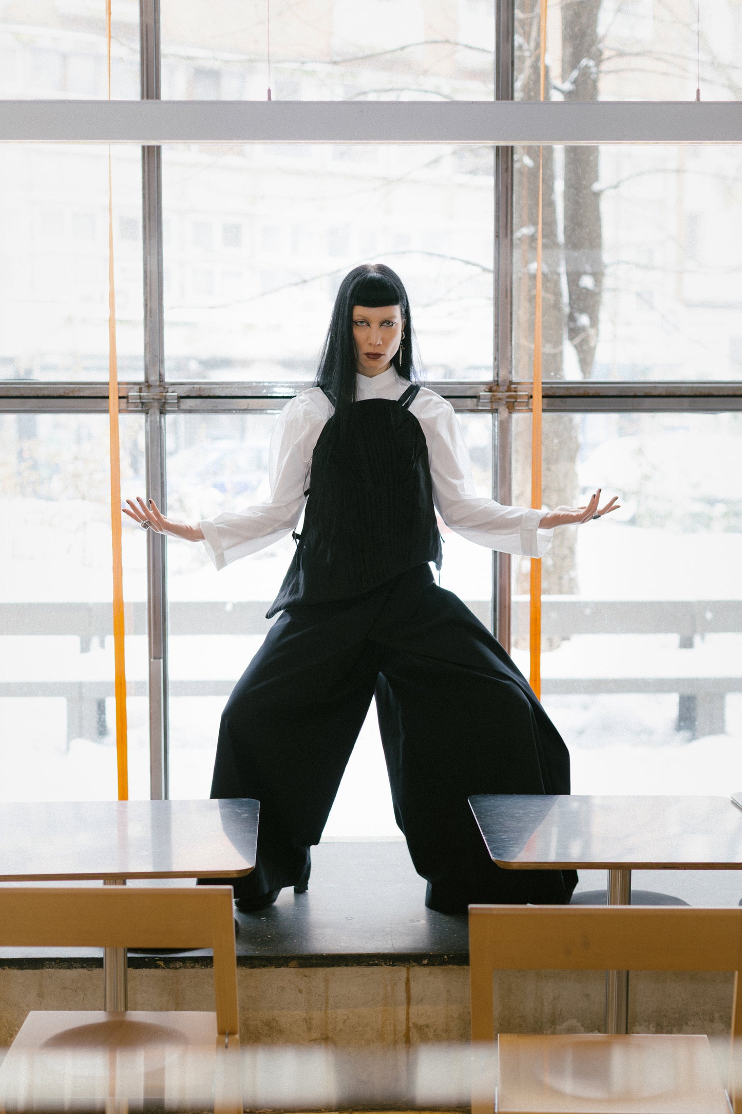 Wide leg skirt trousers with foldable panel
