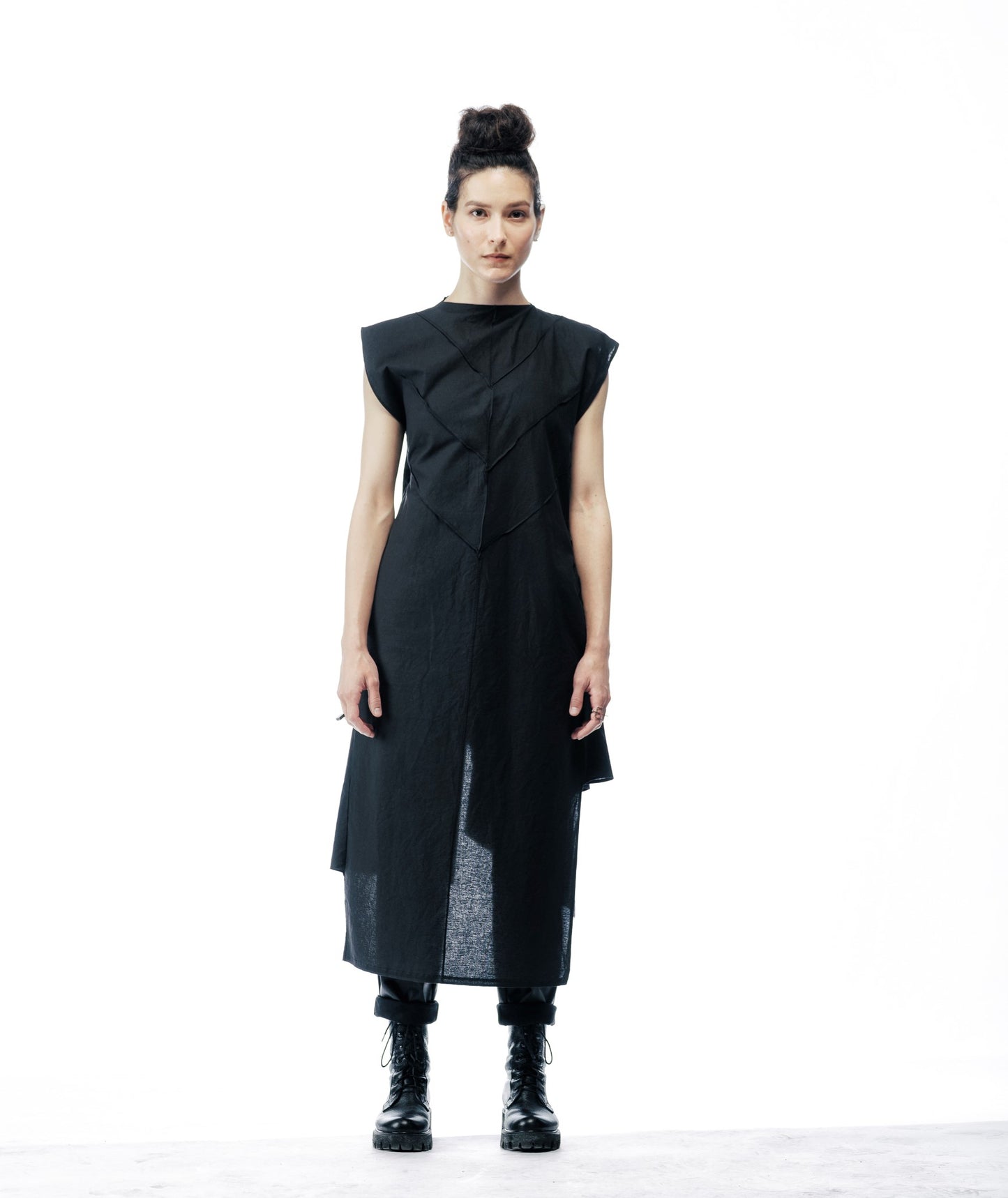No.Connection genderless asymmetric draped overall cardigan or dress