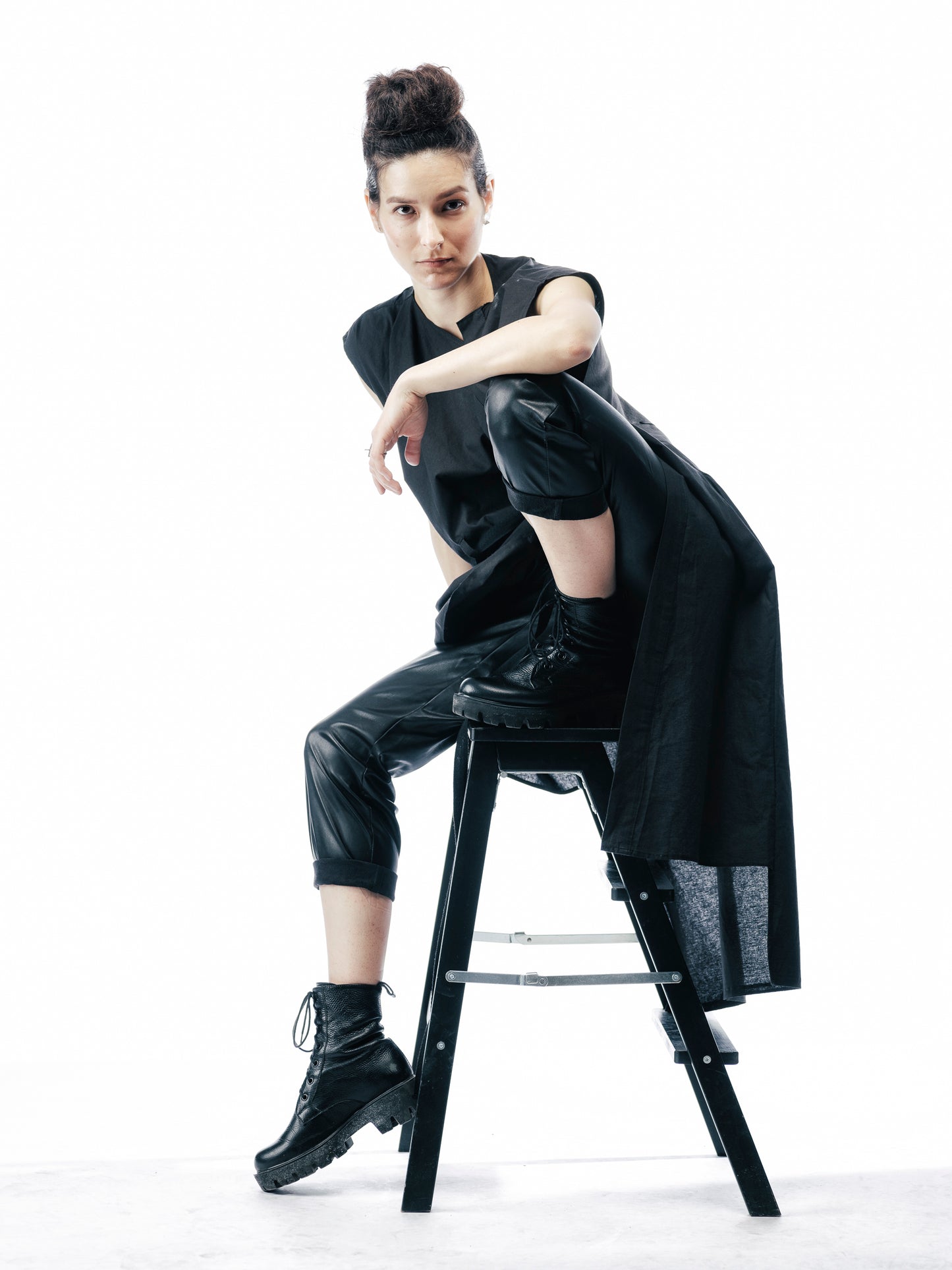 No.Connection genderless asymmetric draped overall cardigan or dress