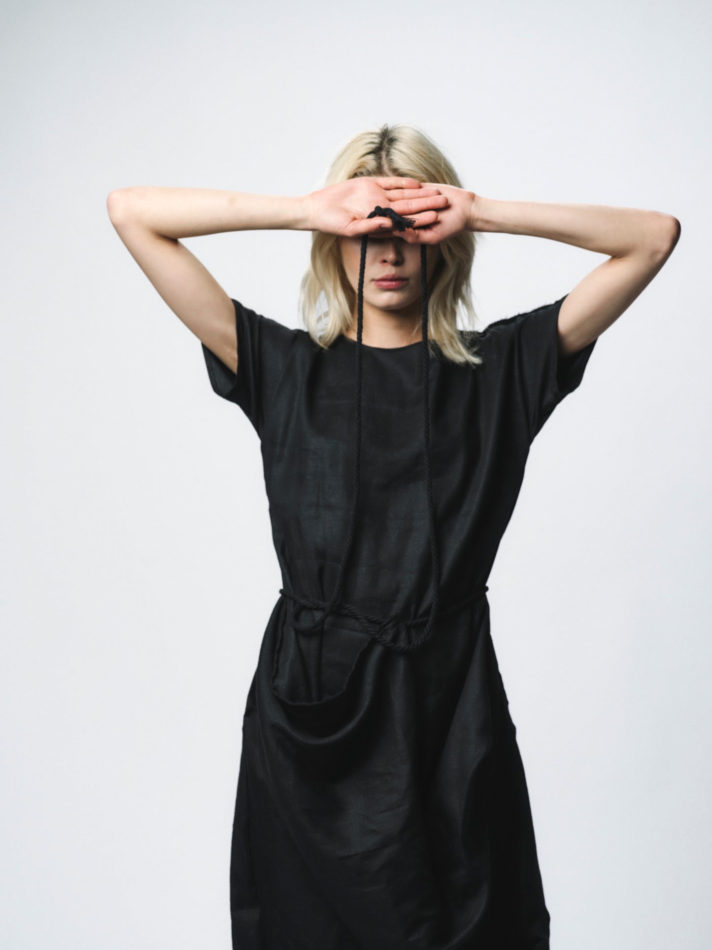 Sculptural draping linen dress