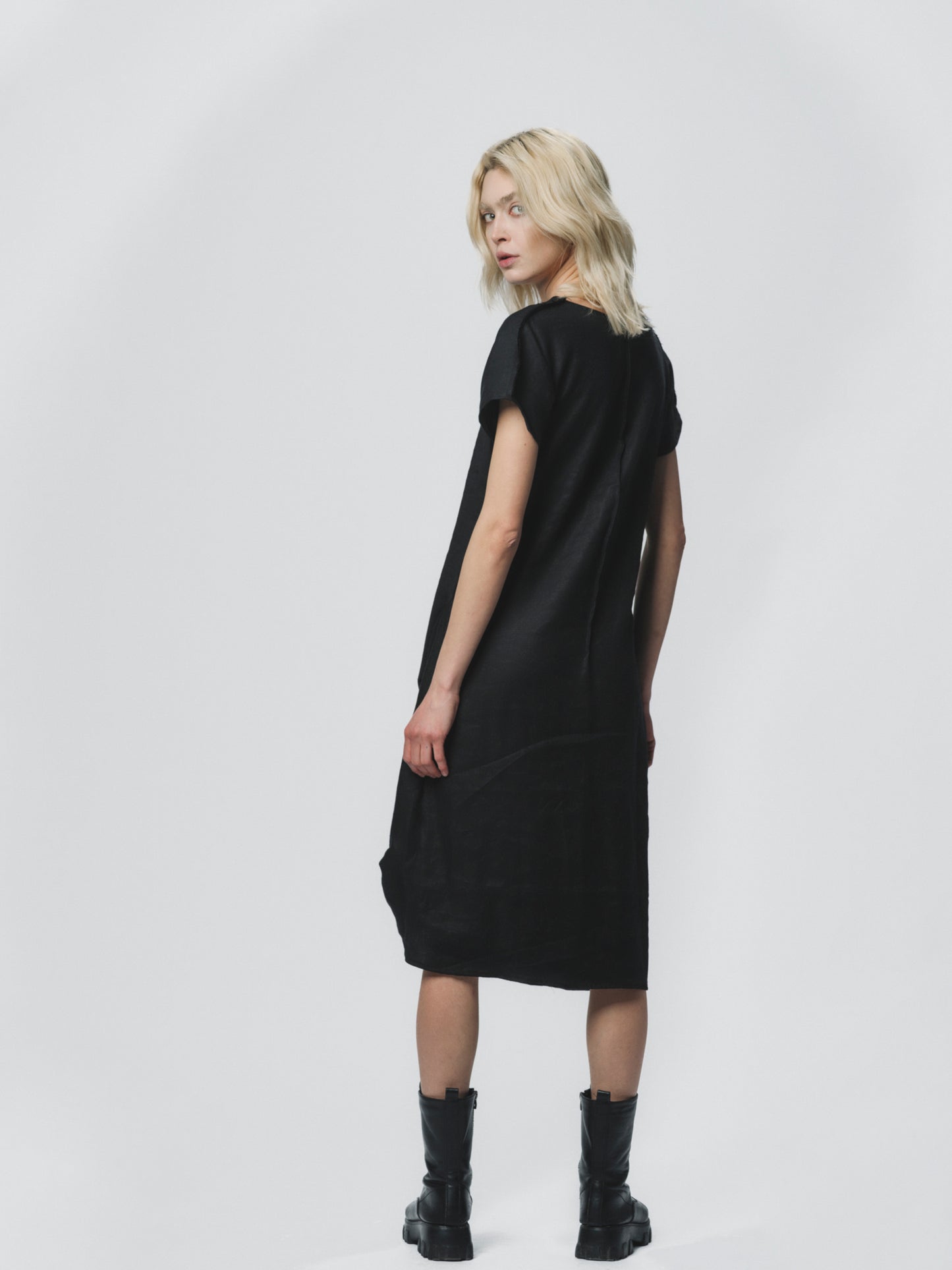 Sculptural draping linen dress