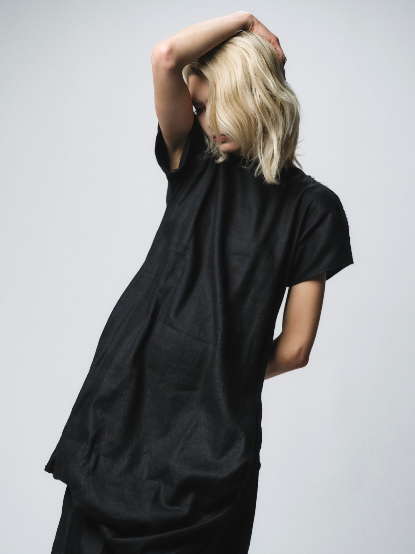 Sculptural draping linen dress