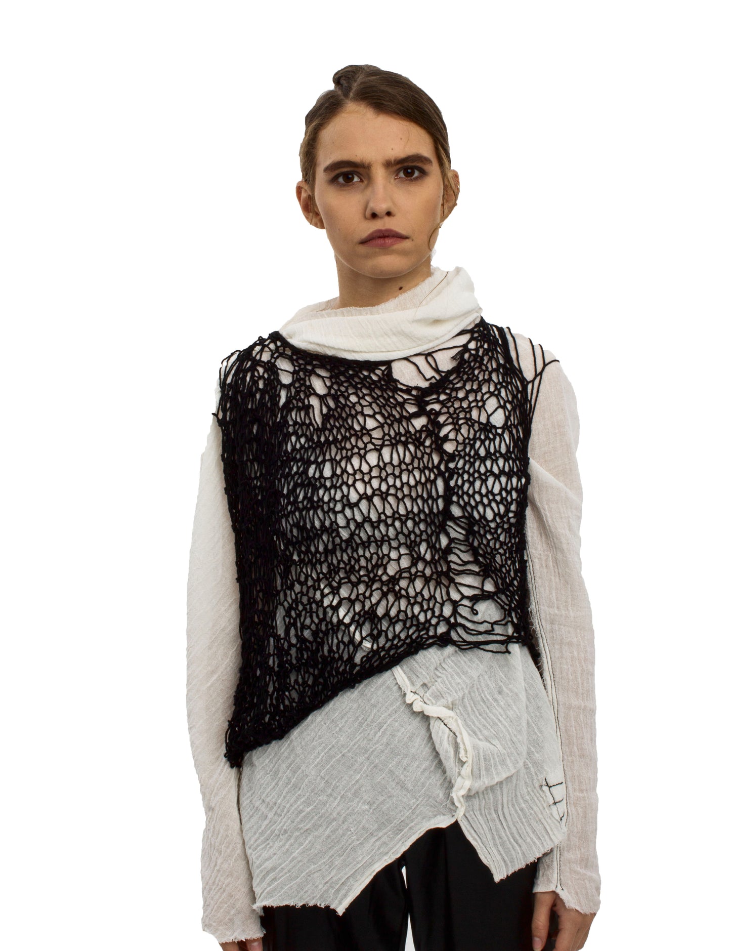 Deconstructed hand knitted avantgarde top