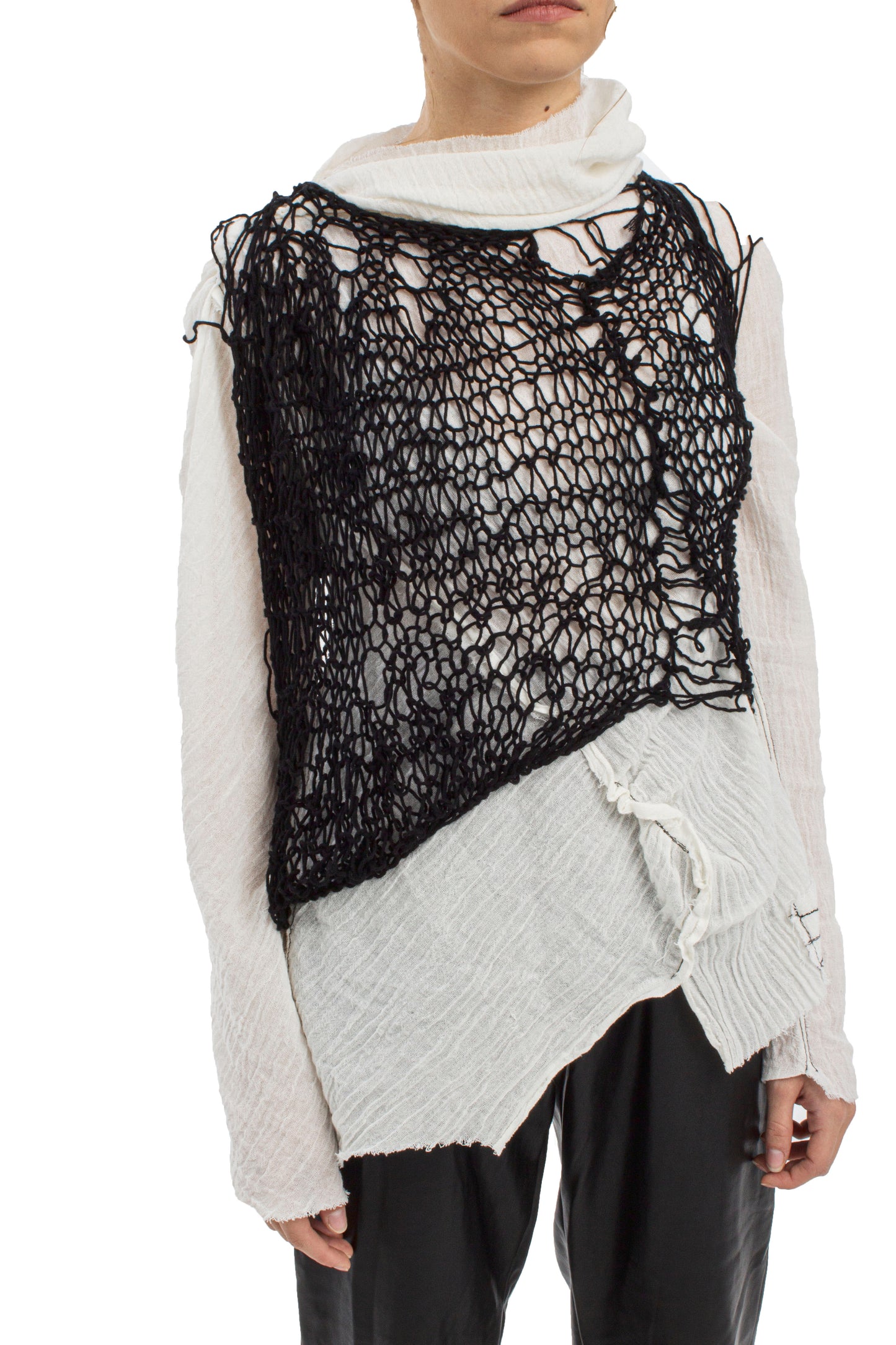 Deconstructed hand knitted avantgarde top