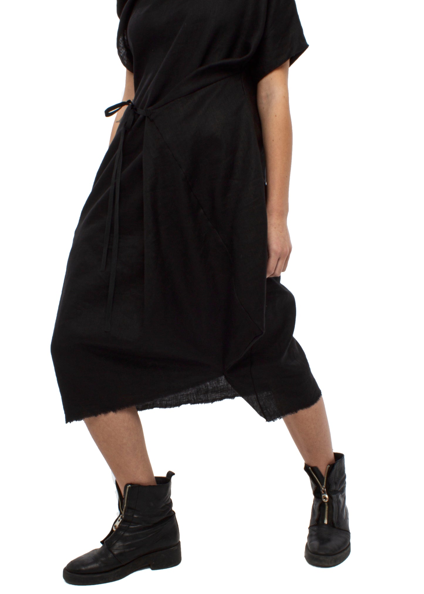 Spacetime Intersections sculptural shoulder linen dress