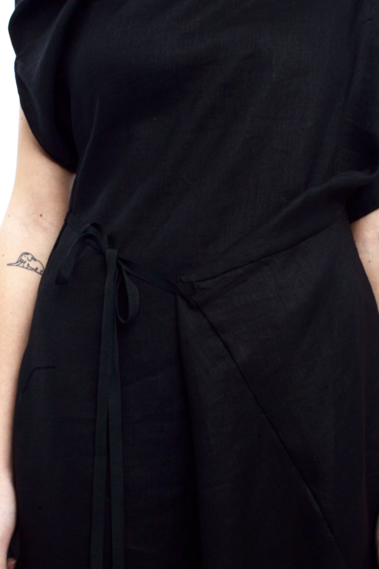 Spacetime Intersections sculptural shoulder linen dress