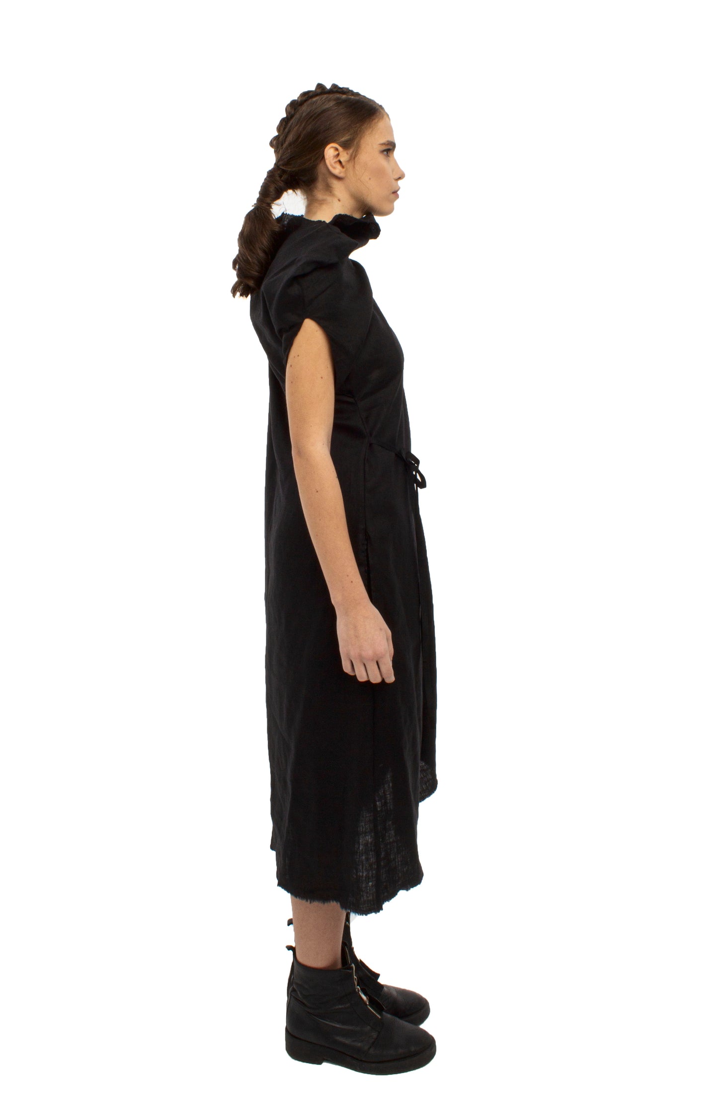 Spacetime Intersections sculptural shoulder linen dress