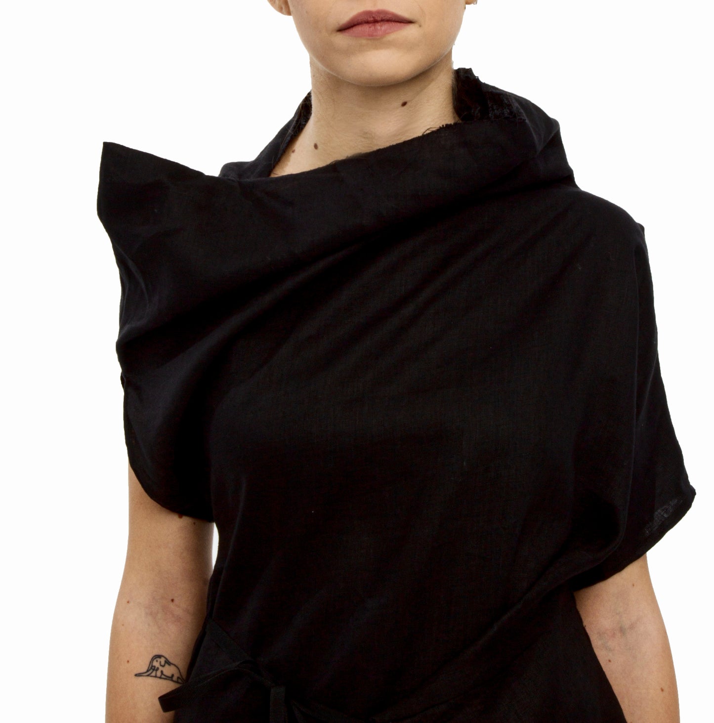 Spacetime Intersections sculptural shoulder linen dress