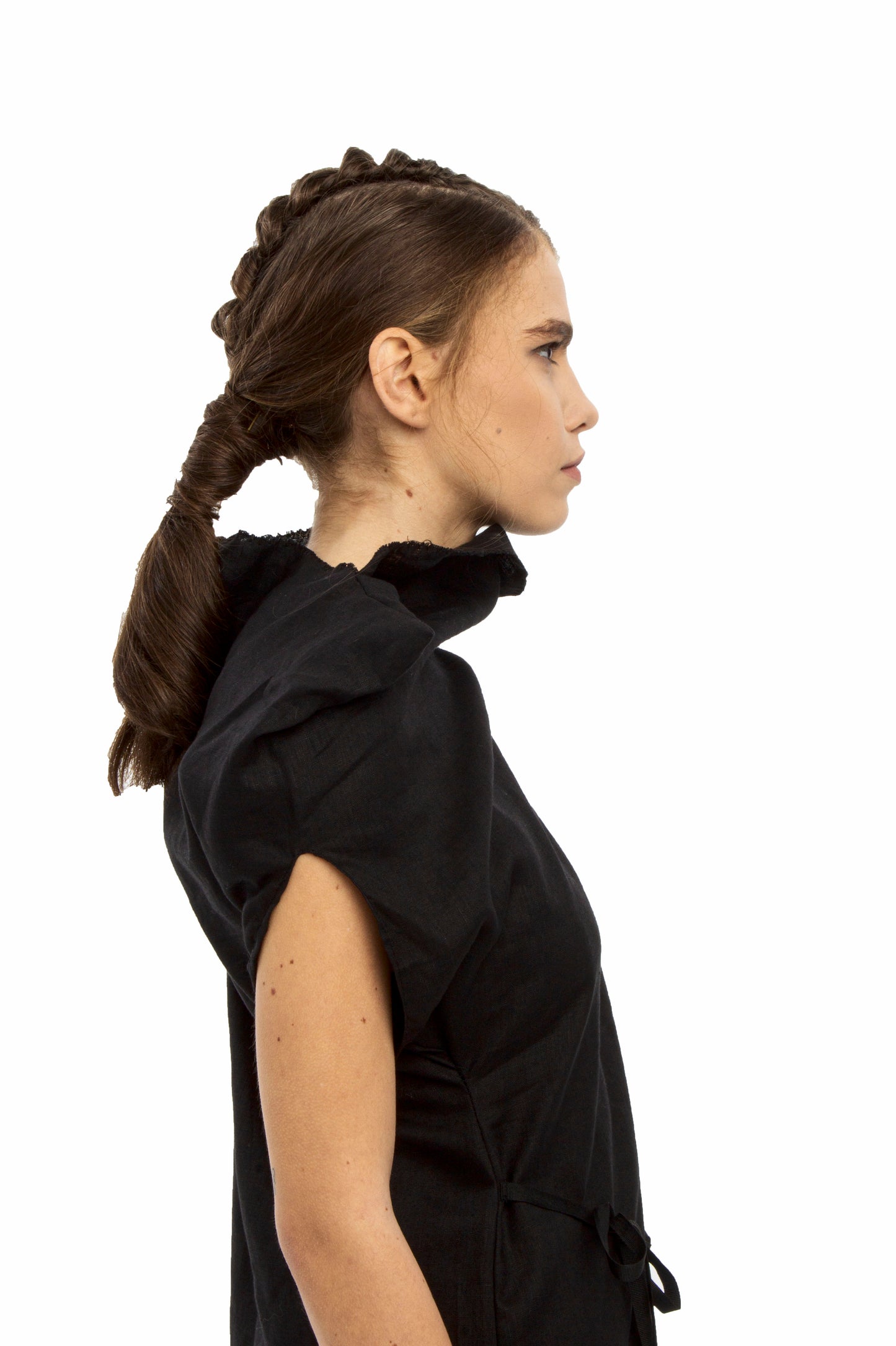 Spacetime Intersections sculptural shoulder linen dress